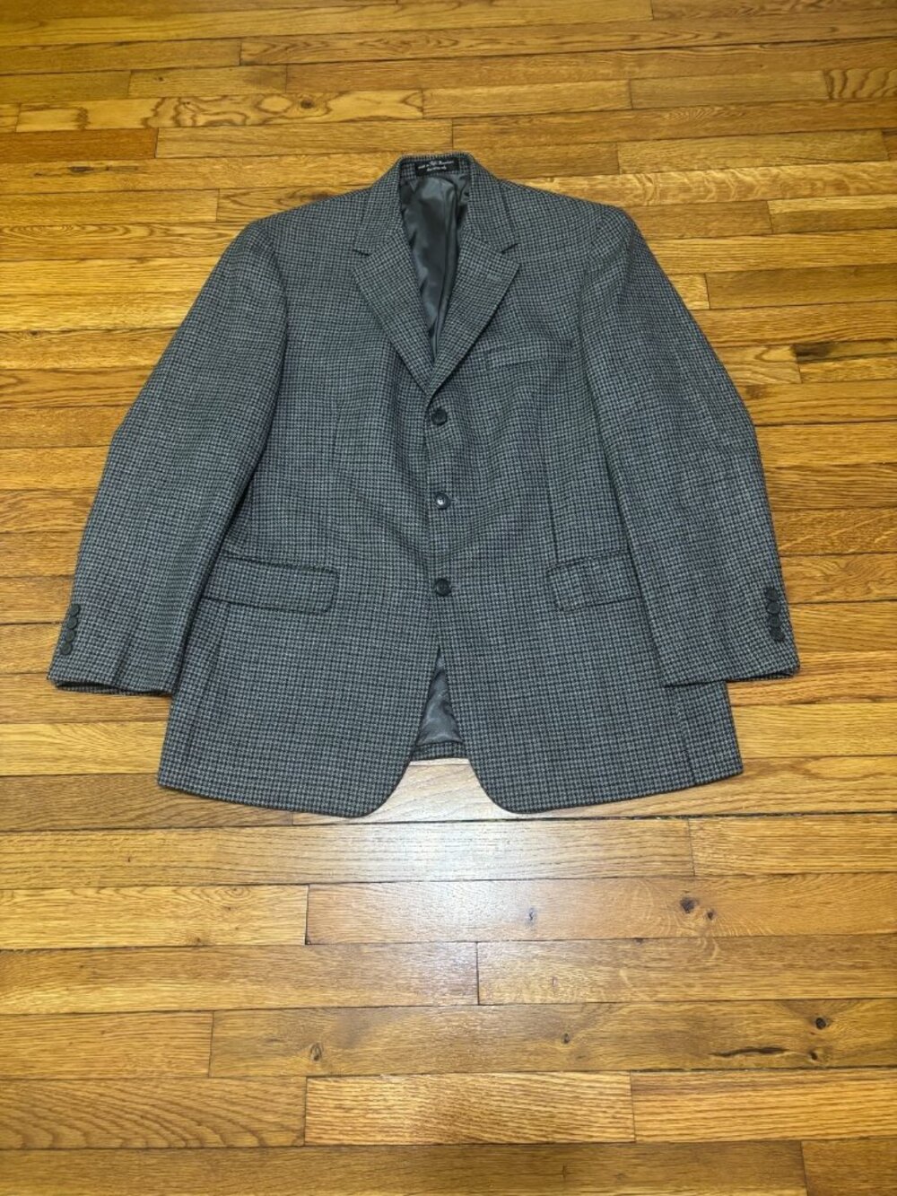 Andrew Fezza Mens Blazer Jacket 42R Black Gray Houndstooth Lambswool Sport Coat
